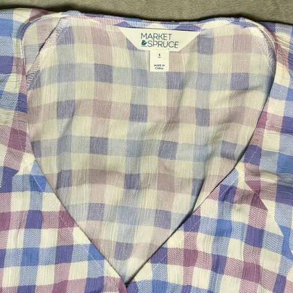 Market & Spruce Gingham Blouson Tiered Midi Dress - Picture 4 of 4